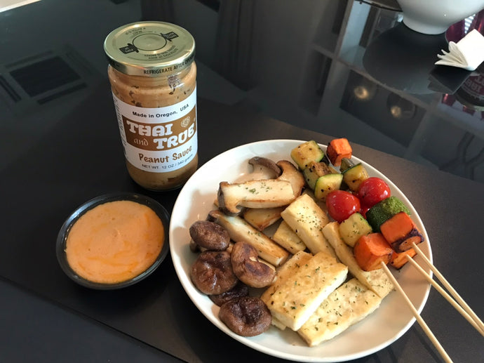 Mushroom and Veggies Satay with Peanut Sauce (V)