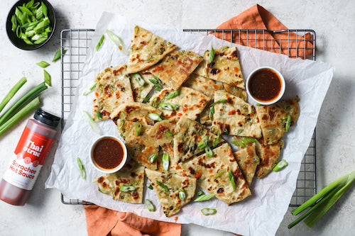 Scallion Pancakes with Spicy Dipping Sauce (V)