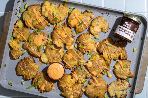 Smashed Potatoes with Curry Aioli